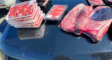 According to KPRVC, two men were apprehended and charged after being captured by officials with 46 packages of stolen meat during a traffic stop.